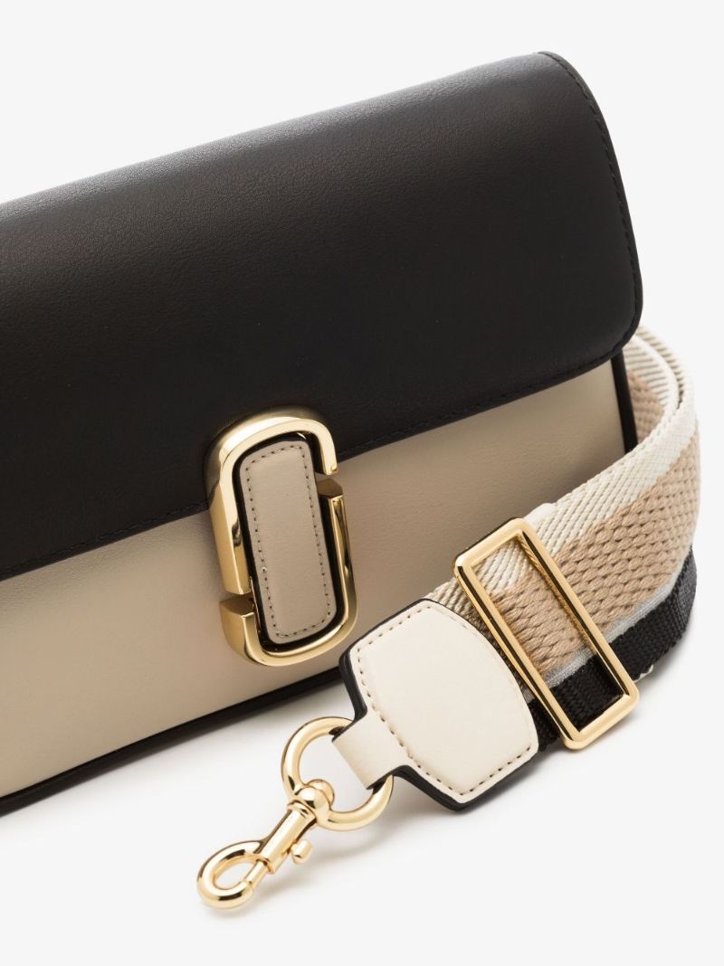 Black and Neutral Two Tone Leather Shoulder Bag