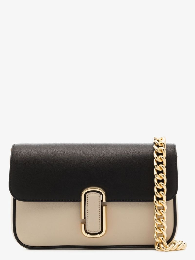 Black and Neutral Two Tone Leather Shoulder Bag