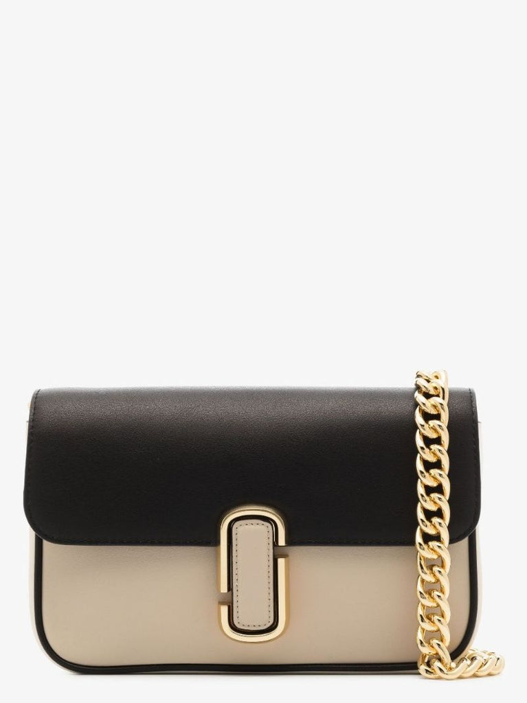 Black and Neutral Two Tone Leather Shoulder Bag
