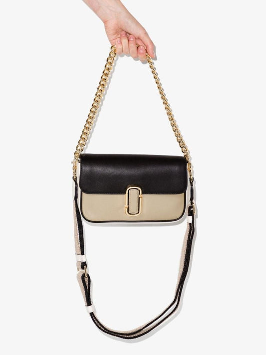Black and Neutral Two Tone Leather Shoulder Bag