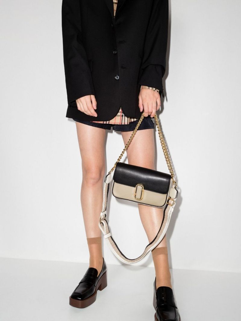 Black and Neutral Two Tone Leather Shoulder Bag
