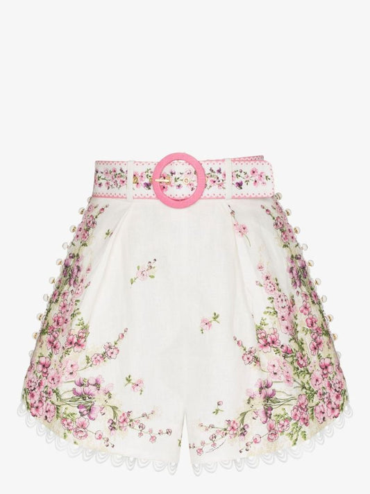 White Jude Floral Buttoned Shorts
