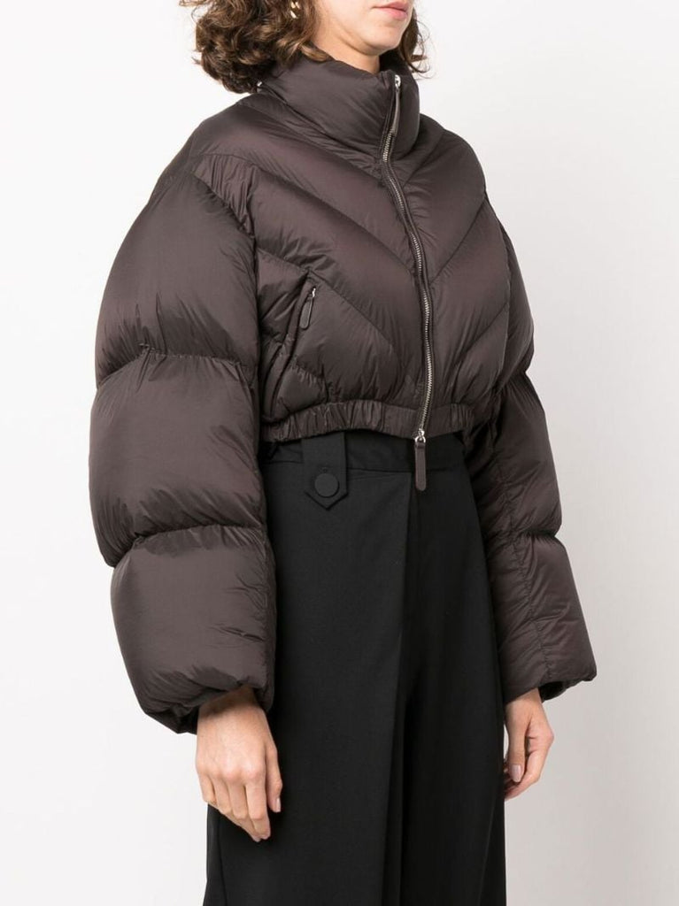 Brown Farine Cropped Quilted Jacket