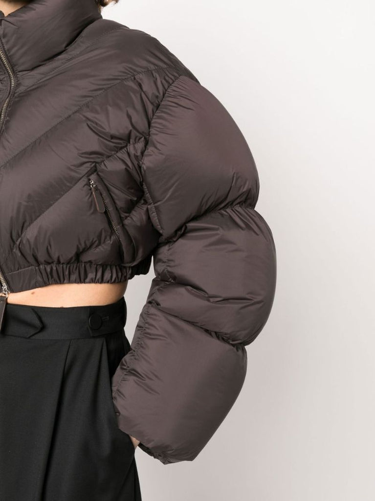 Brown Farine Cropped Quilted Jacket
