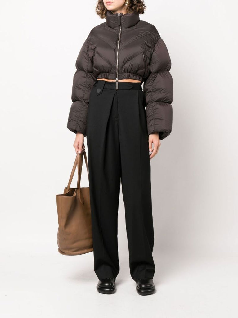 Brown Farine Cropped Quilted Jacket