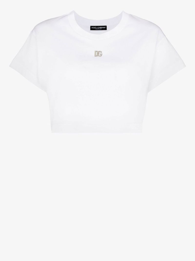 White Logo Plaque Cotton T-shirt