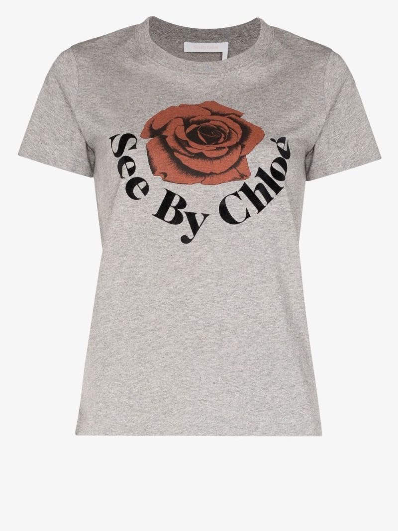 Grey Rose Logo Print T-shirt