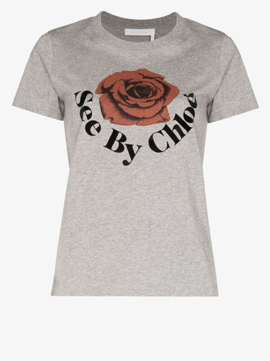 Grey Rose Logo Print T-shirt