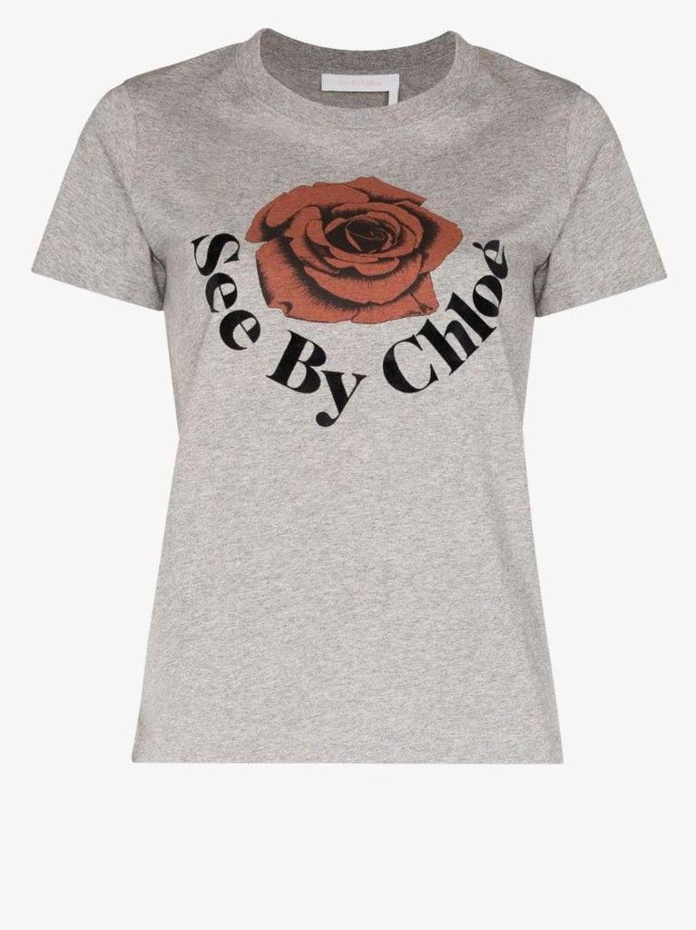 Grey Rose Logo Print T-shirt