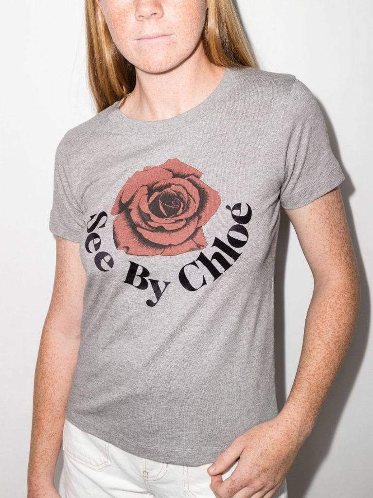 Grey Rose Logo Print T-shirt