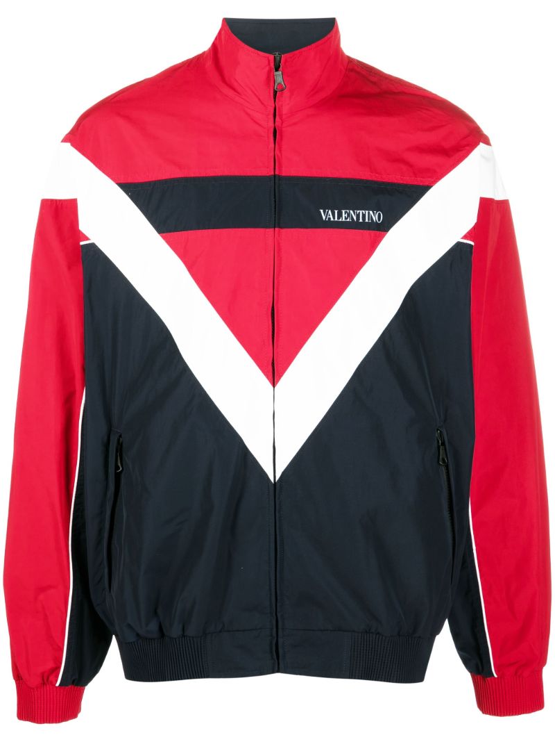 White V-logo Print Sports Jacket