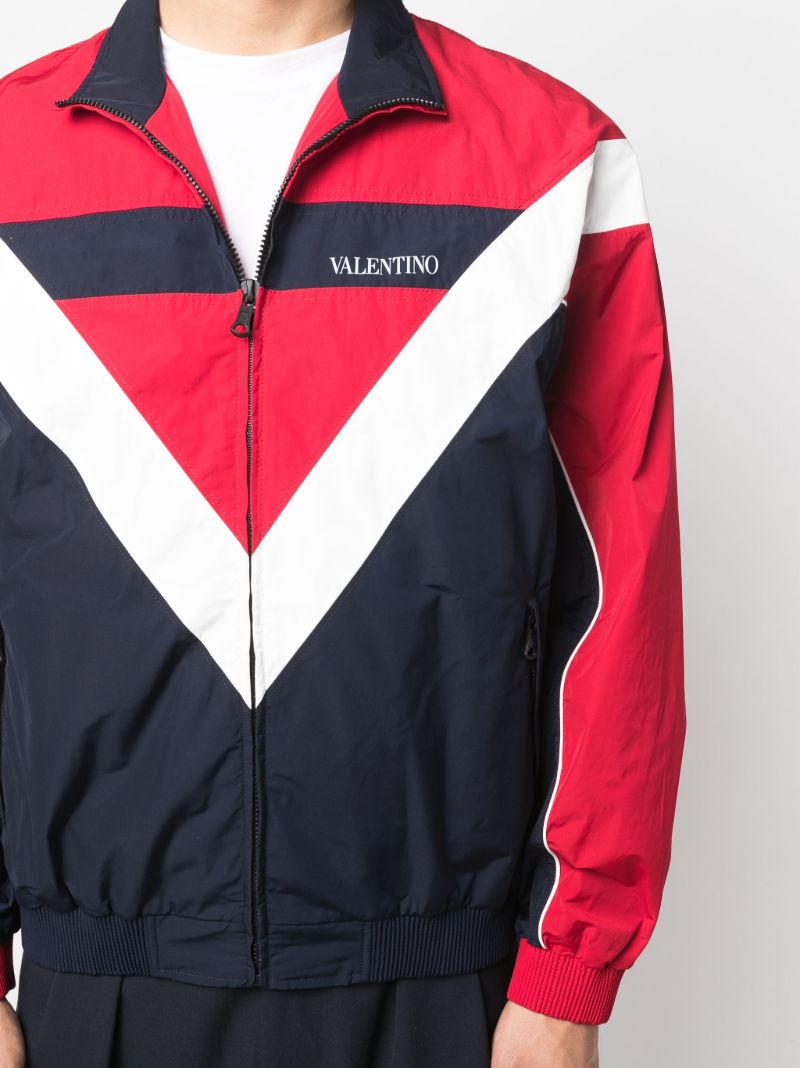 White V-logo Print Sports Jacket