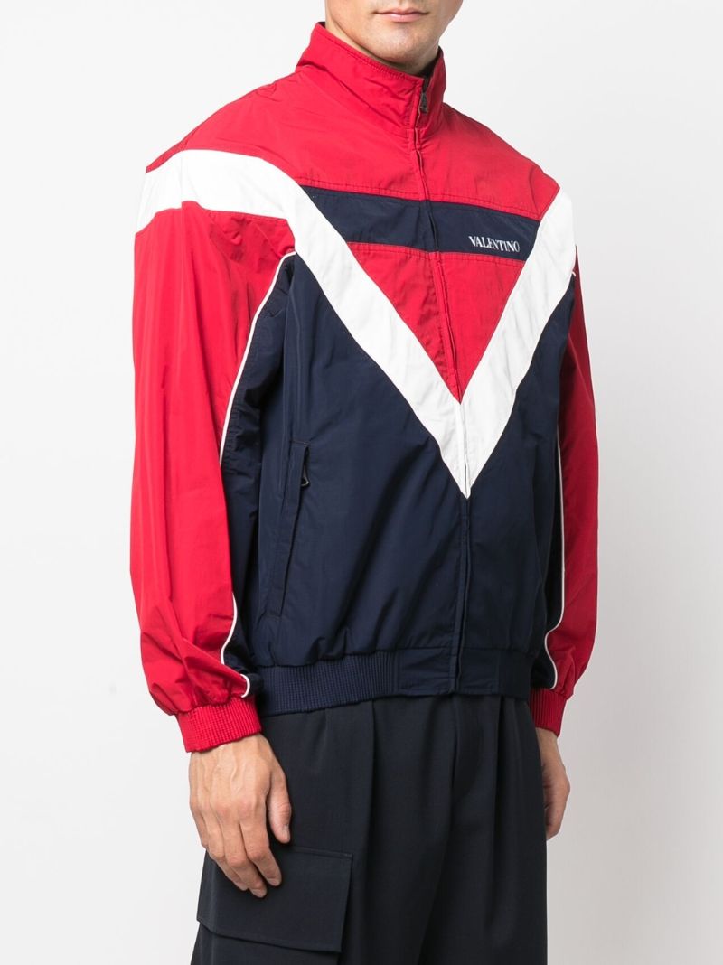 White V-logo Print Sports Jacket