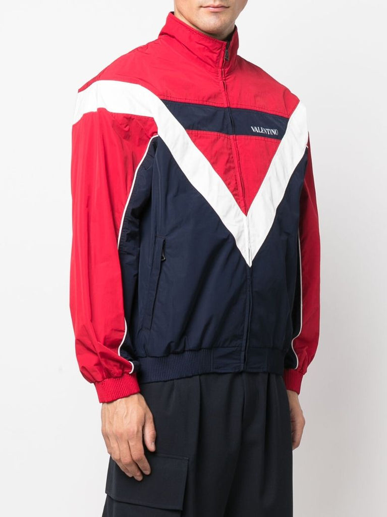 White V-logo Print Sports Jacket