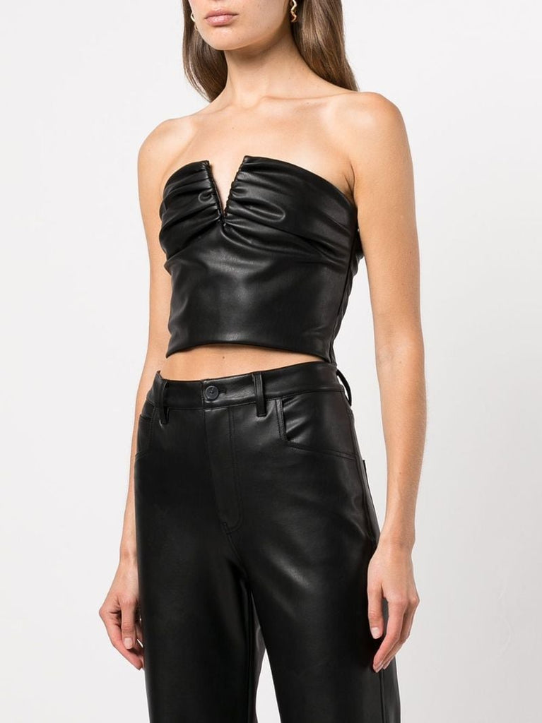 Black Portia Faux-leather Crop Top