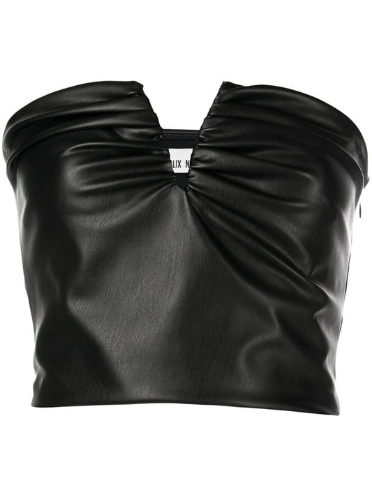 Black Portia Faux-leather Crop Top