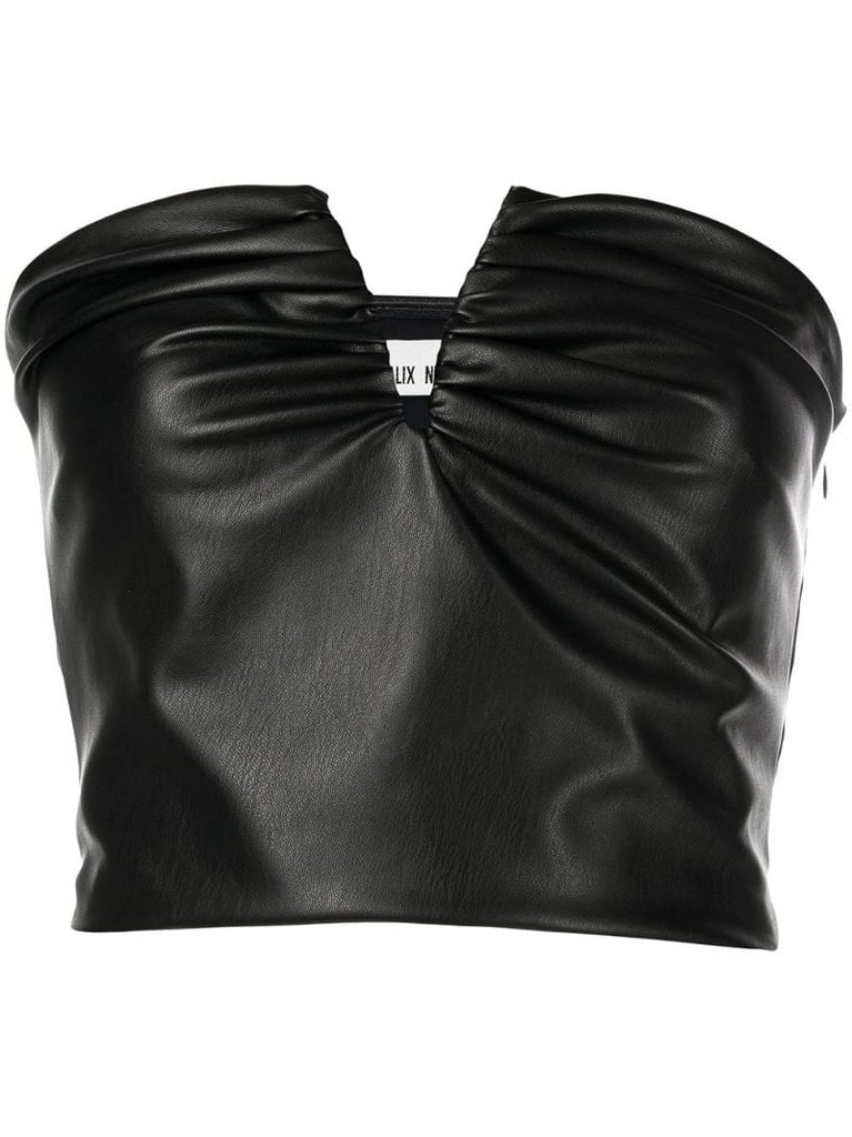 Black Portia Faux-leather Crop Top