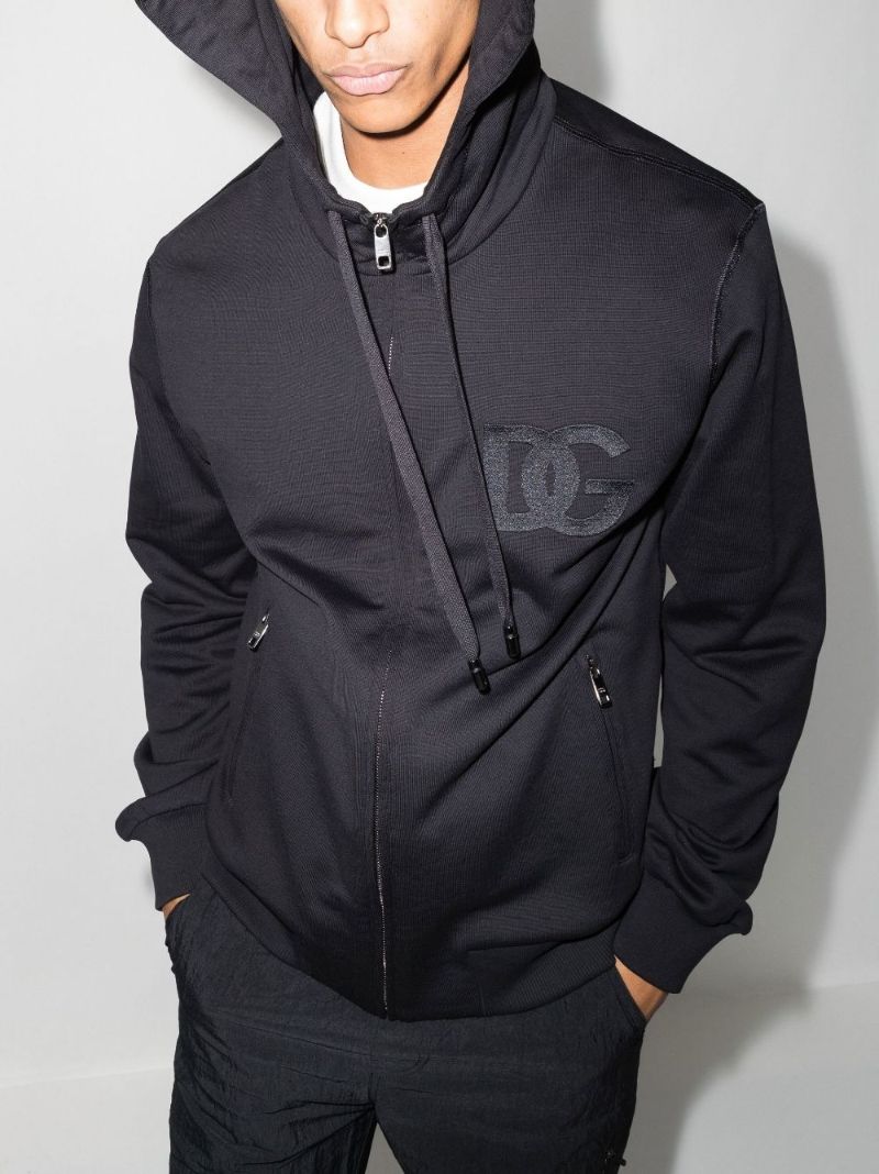 Black Logo Print Zip-up Cotton Hoodie