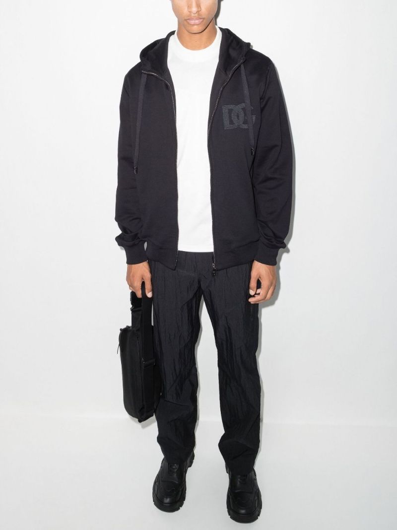 Black Logo Print Zip-up Cotton Hoodie