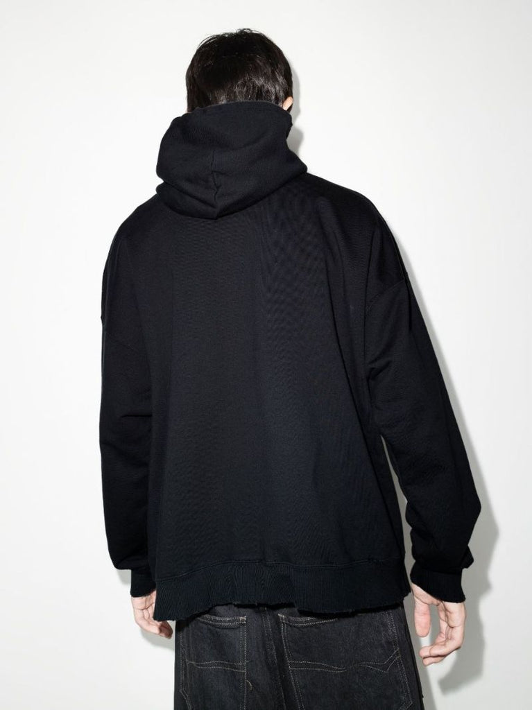 Black Logo Print Cotton Hoodie