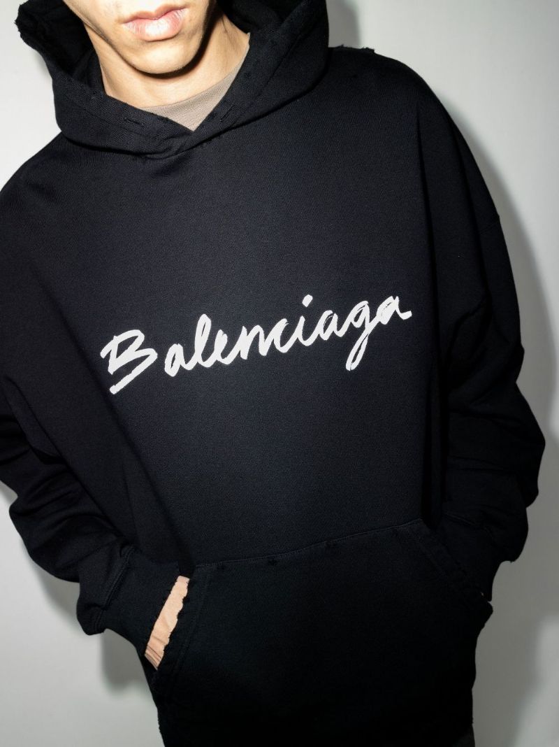 Black Logo Print Cotton Hoodie