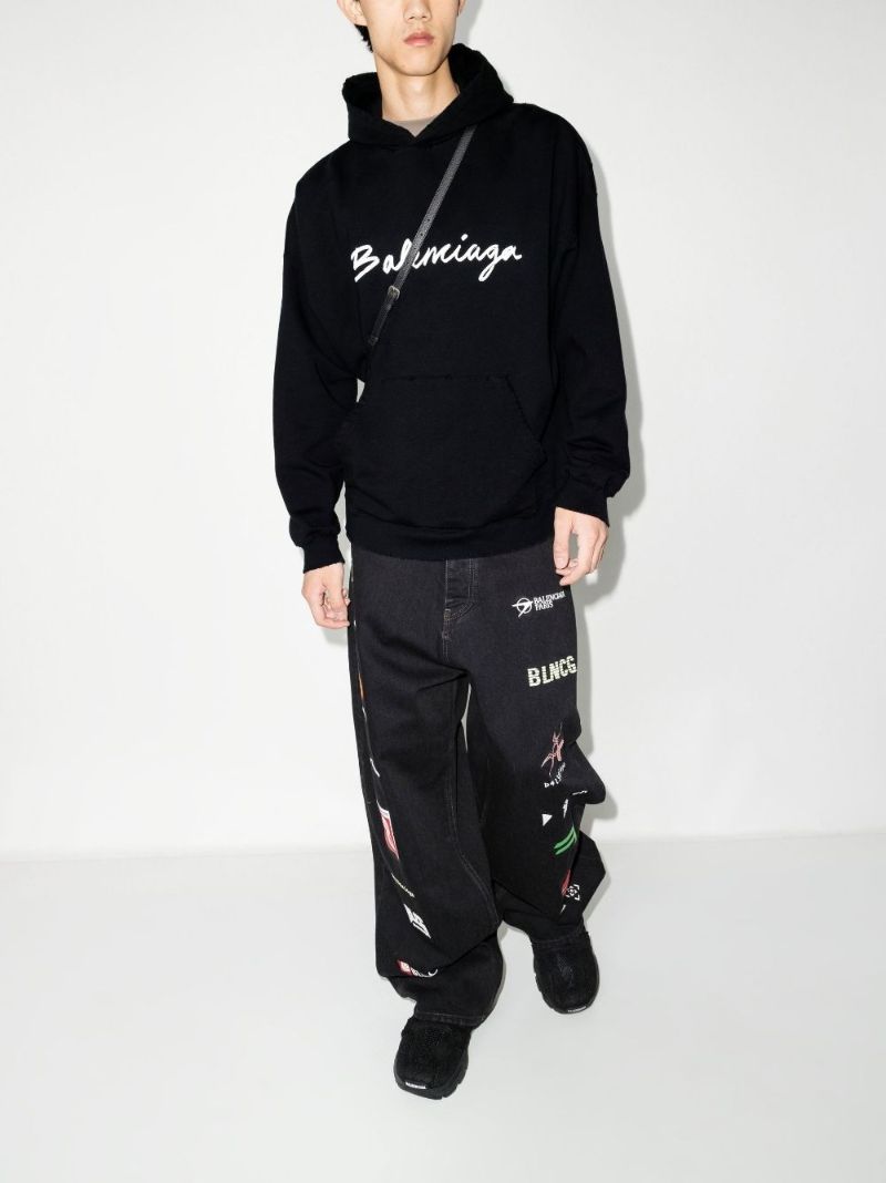Black Logo Print Cotton Hoodie