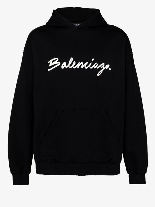Black Logo Print Cotton Hoodie