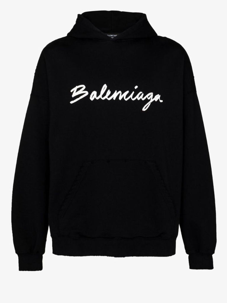 Black Logo Print Cotton Hoodie