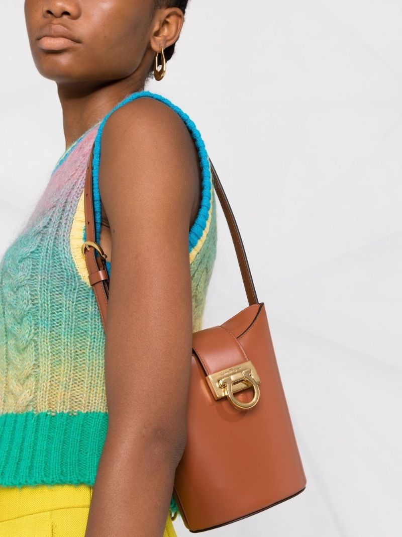 Brown Sienna Leather Bucket Bag