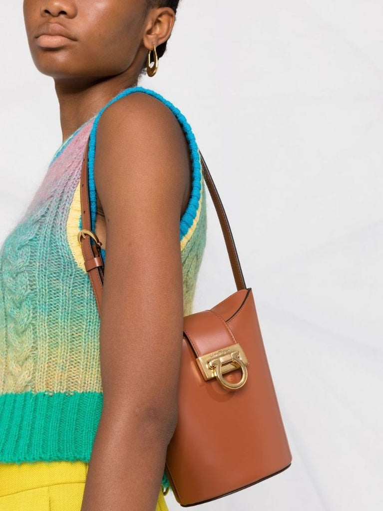 Brown Sienna Leather Bucket Bag