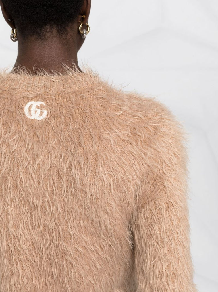 Neutral Cropped Fluffy Knit Sweater