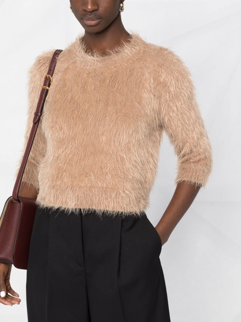 Neutral Cropped Fluffy Knit Sweater