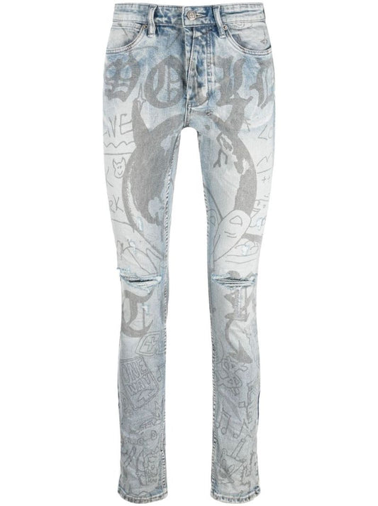 Blue Van Winkle Devil Smash Skinny Jeans
