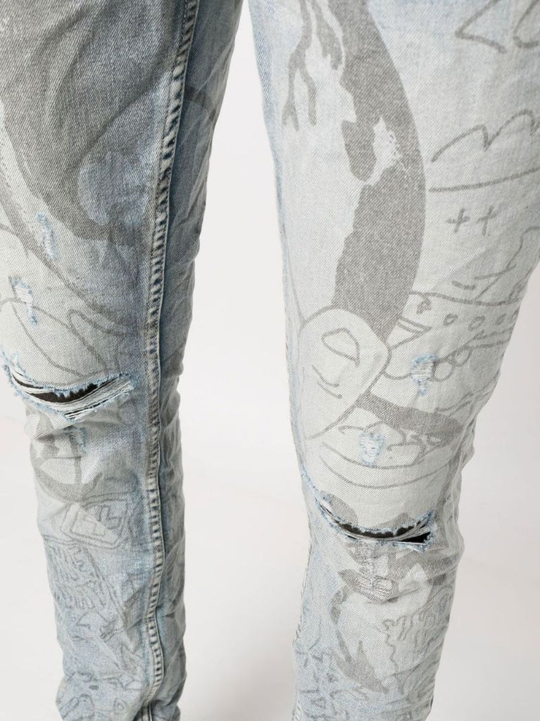 Blue Van Winkle Devil Smash Skinny Jeans