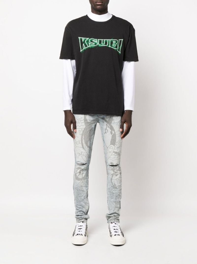 Blue Van Winkle Devil Smash Skinny Jeans