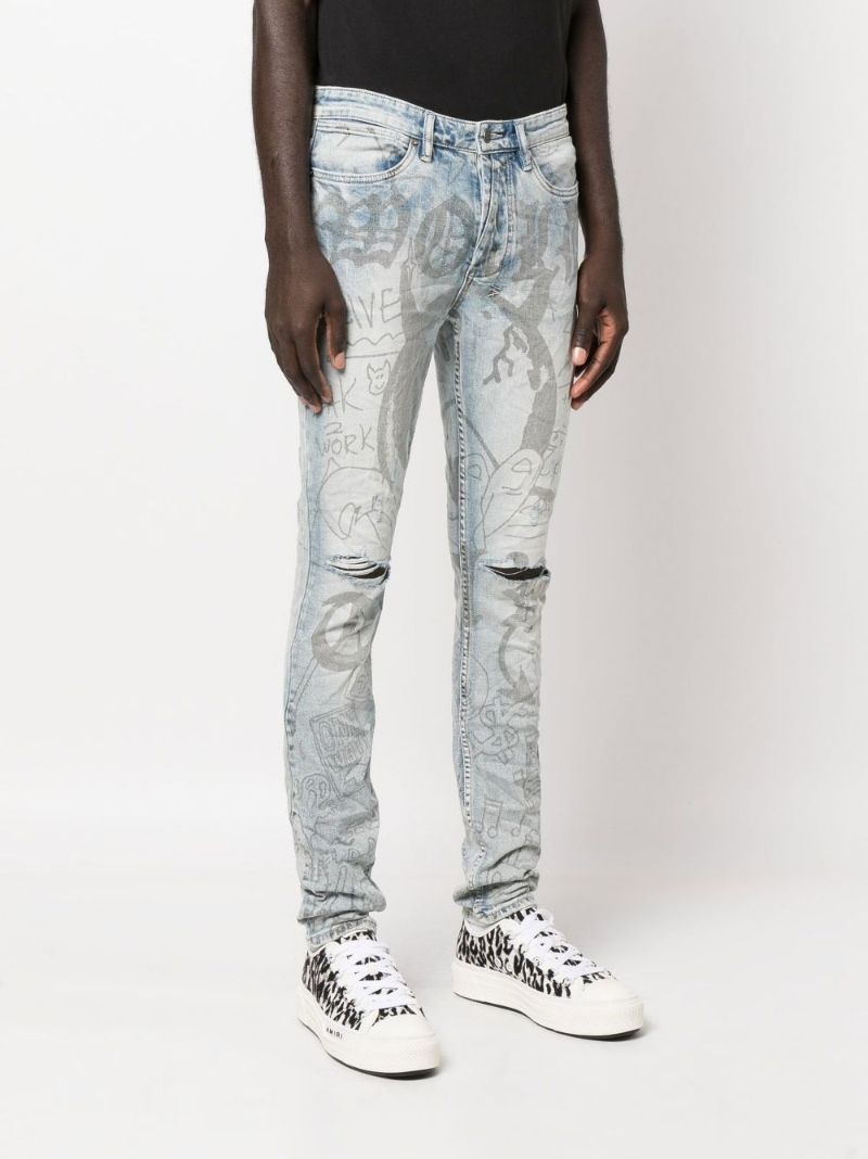 Blue Van Winkle Devil Smash Skinny Jeans