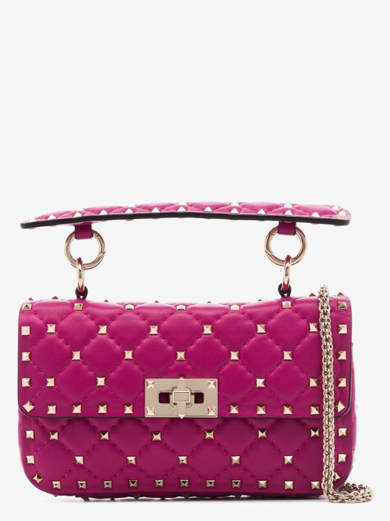 Pink Rockstud Spike Chain Leather Bag