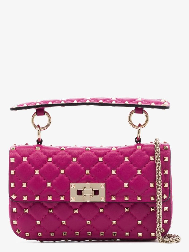 Pink Rockstud Spike Chain Leather Bag