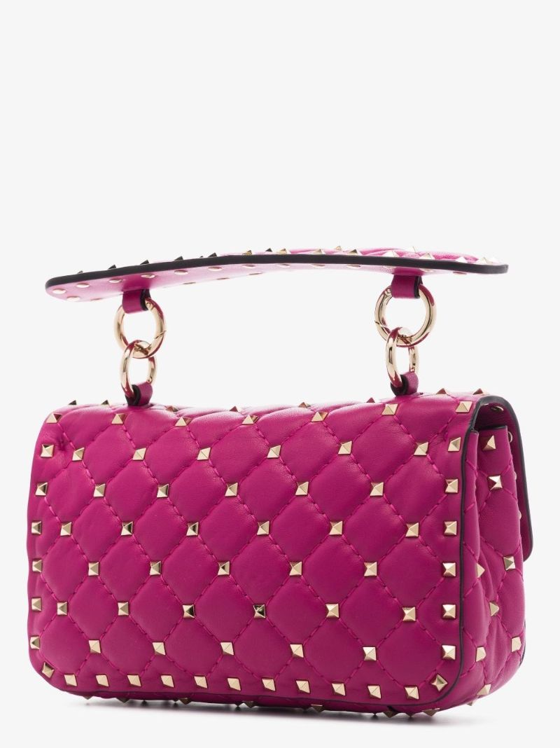 Pink Rockstud Spike Chain Leather Bag