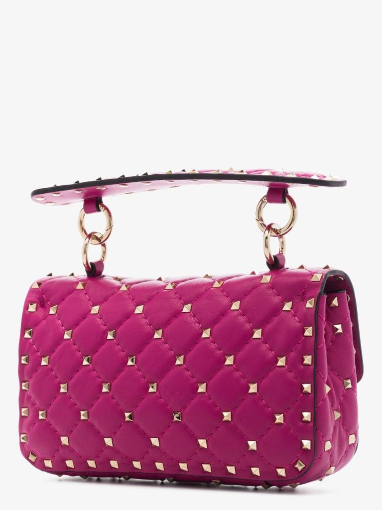 Pink Rockstud Spike Chain Leather Bag