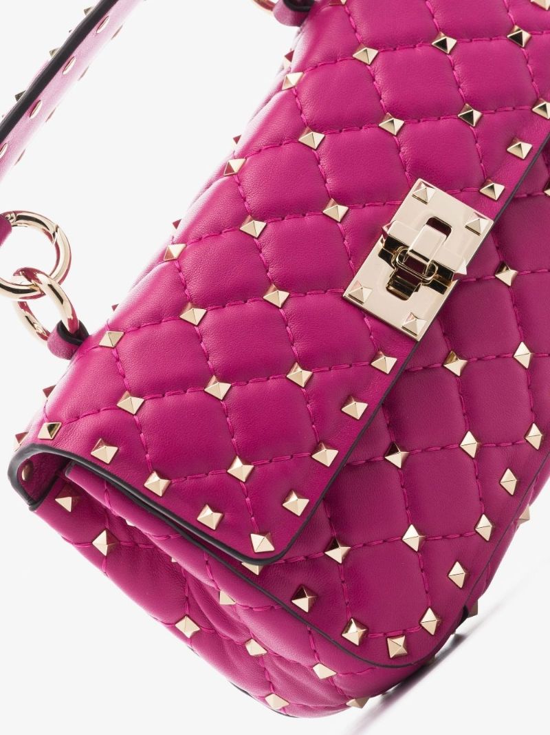 Pink Rockstud Spike Chain Leather Bag