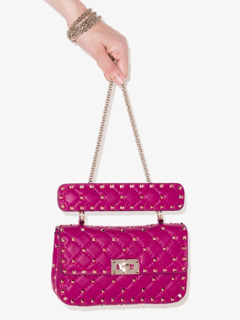Pink Rockstud Spike Chain Leather Bag