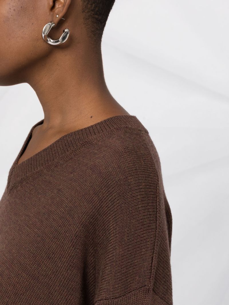 Brown Knitted Logo Distressed Wool Sweater