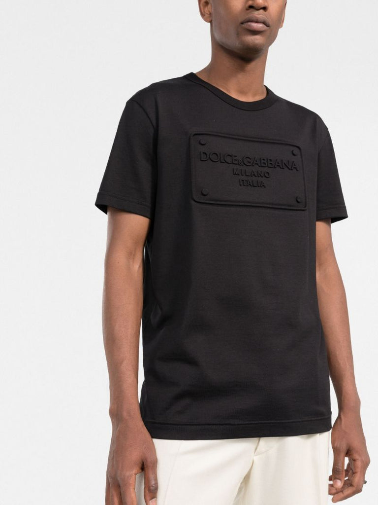 Black Embossed Logo Cotton T-shirt