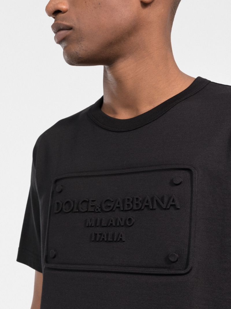 Black Embossed Logo Cotton T-shirt