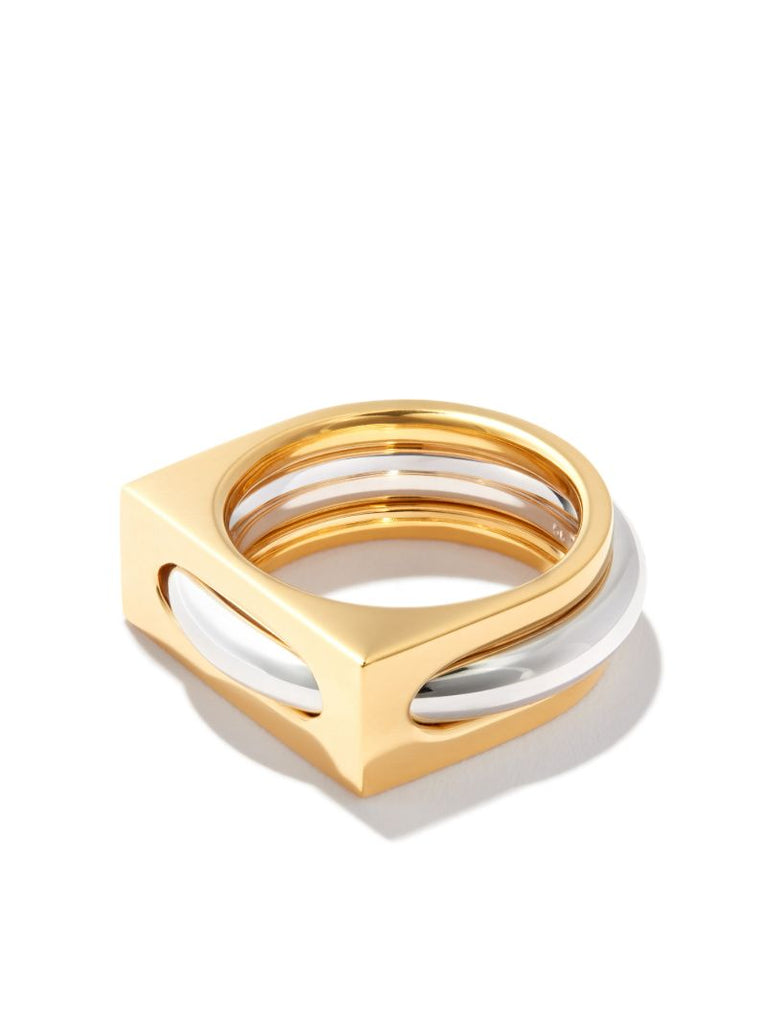 9k Yellow Gold and Sterling Silver Cage Ring