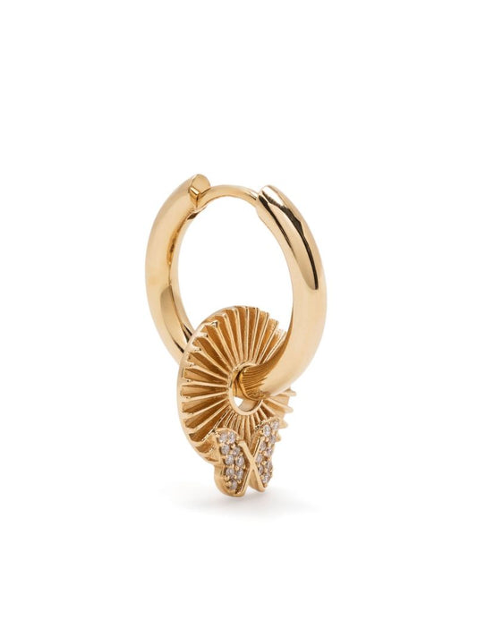18k Yellow Gold Butterfly Reverie Small Chubby Diamond Single Hoop Earring