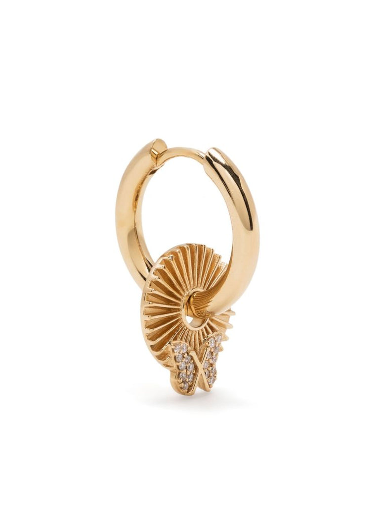 18k Yellow Gold Butterfly Reverie Small Chubby Diamond Single Hoop Earring