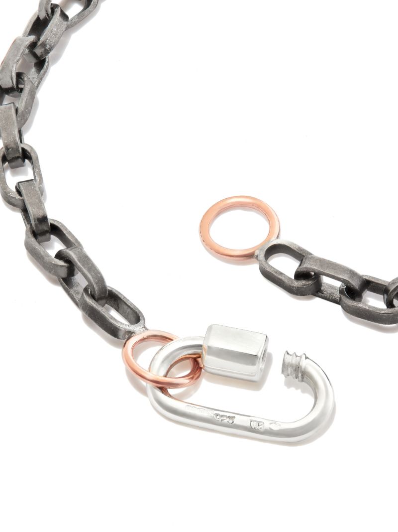 14k Rose Gold and Sterling Silver Baby Lock Biker Chain Bracelet