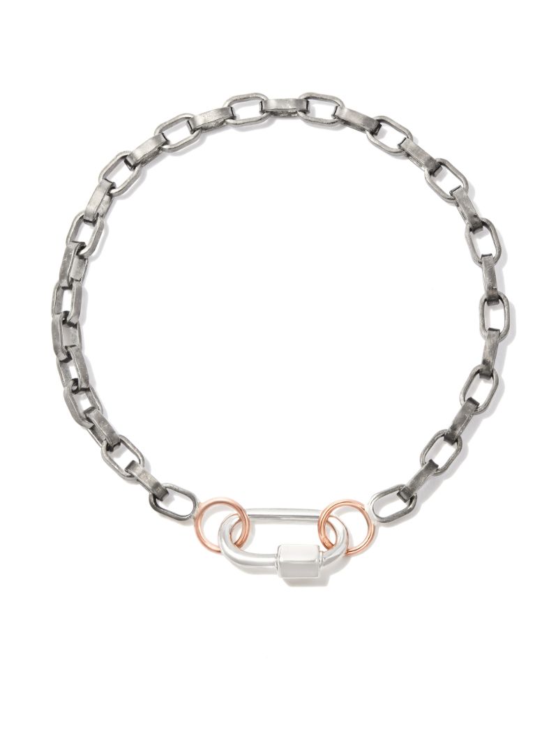 14k Rose Gold and Sterling Silver Baby Lock Biker Chain Bracelet